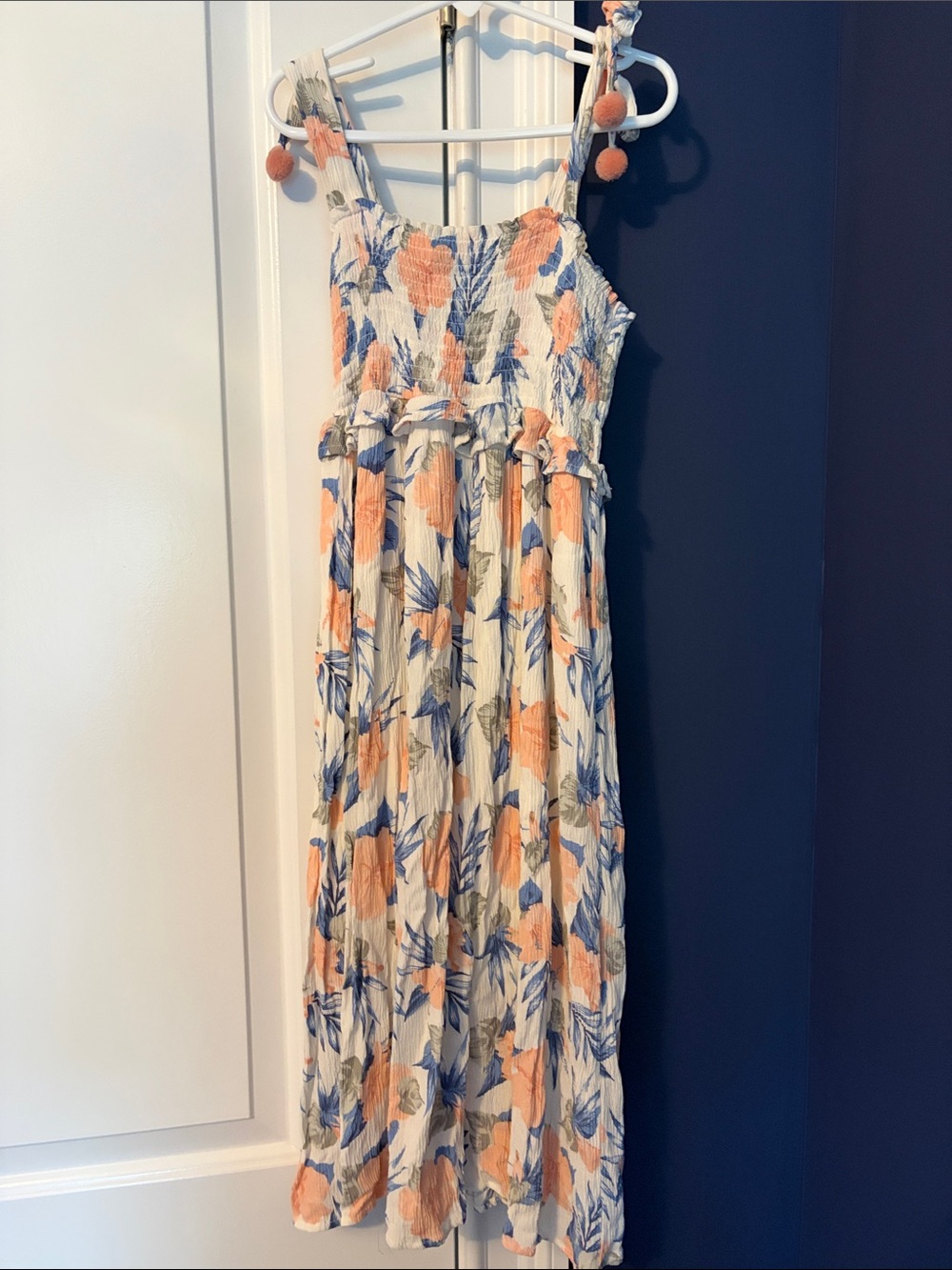 Jessica Simpson Girl’s Floral Tie-Shoulder Maxi Dress in Peach & Blue
